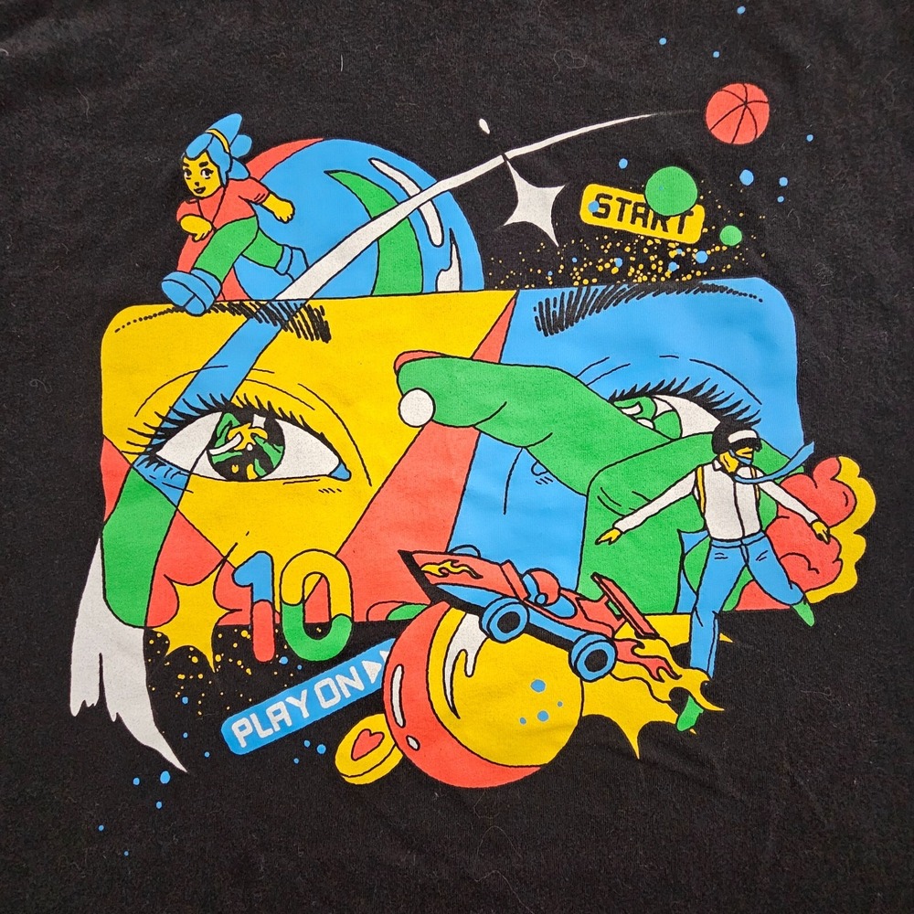 Google Play Black Short Sleeve Cotton Long Fit T-Shirt Adult M